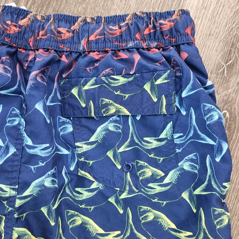 Body Glove Boys Navy Blue Rainbow Shark Print Swim Trunks Board Shorts